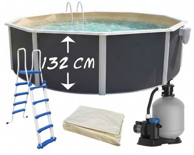 TOI - Piscine hors-sol acier MAGNUM ANTHRACITE ronde O460x132cm liner sable kit filtration sable 6m3/h
