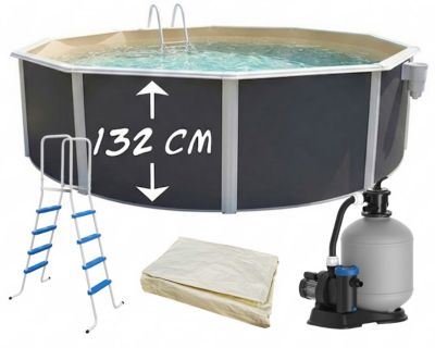 TOI - Piscine hors-sol acier MAGNUM Anthracite ronde O460x132cm liner sable