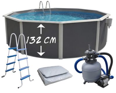 TOI - Piscine hors-sol acier MAGNUM COMPACT O550x132cm anthracite liner gris - Kit complet avec filtration sable