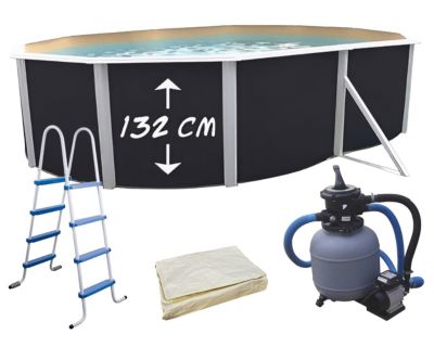 TOI - Piscine hors-sol acier MAGNUM COMPACT ovale 640x366x132 cm anthracite liner sable