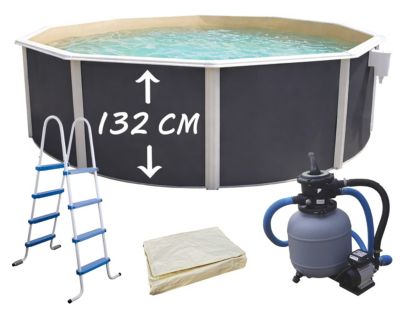 TOI - Piscine hors-sol acier MAGNUM COMPACT ronde O350x132cm anthracite liner sable