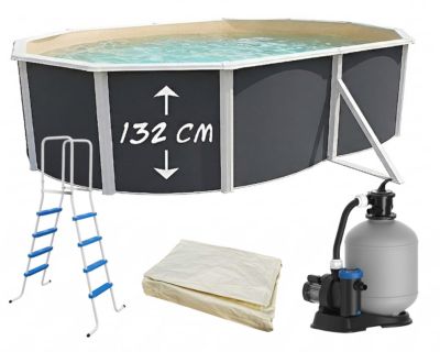 TOI - Piscine hors-sol acier MAGNUM ovale 550x366x132 cm anthracite liner sable