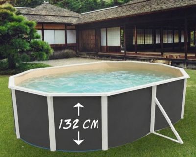 TOI - Piscine hors-sol acier MAGNUM ovale 550x366x132 cm anthracite liner sable