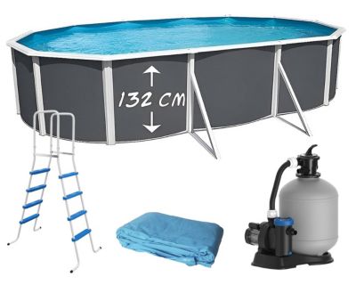 TOI - Piscine hors-sol acier MAGNUM ovale 640x366x132 cm anthracite liner bleu