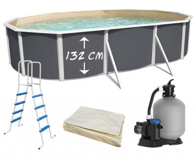 TOI - Piscine hors-sol acier MAGNUM ovale 640x366x132 cm anthracite liner sable