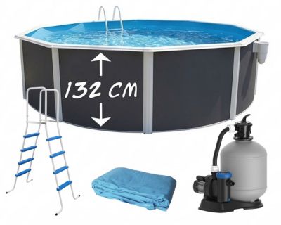 TOI - Piscine hors-sol acier MAGNUM ronde O 550 x 132 cm anthracite liner bleu