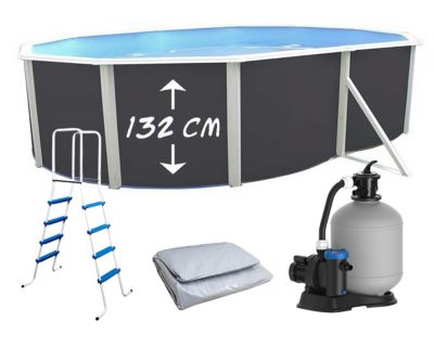 TOI - Piscine hors-sol ovale acier MAGNUM ANTHRACITE 640x366x132cm liner gris filtre 6m3/h