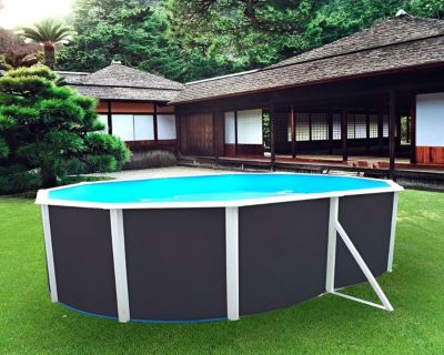 TOI - Piscine hors-sol ovale acier MAGNUM ANTHRACITE 640x366x132cm liner gris filtre 6m3/h