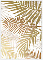 Toile caisse américaine feuilles de palmier 100x140cm blanc et or