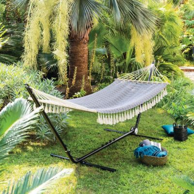 Toile De Hamac Réversible à Franges Syssia Noir - Hespéride | Leroy Merlin