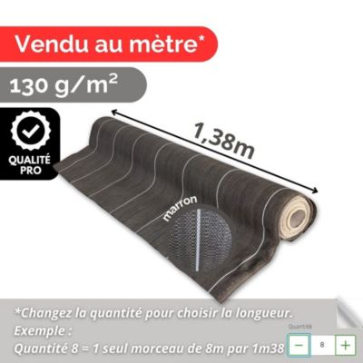 Toile de paillage 130g m2 Vente au mètre Largeur 1,38m Anti-Mauvaises Herbe Coloris Marron Bache Tissée