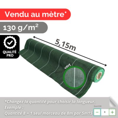 Toile de paillage 130g par m2 Vente au mètre Largeur 5,15m Anti-Mauvaises Herbe Coloris Vert Bache Tissée Grande Largeur 5m