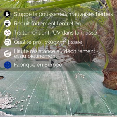 Toile de paillage 130g par m2 Vente au mètre Largeur 5,15m Anti-Mauvaises Herbe Coloris Vert Bache Tissée Grande Largeur 5m
