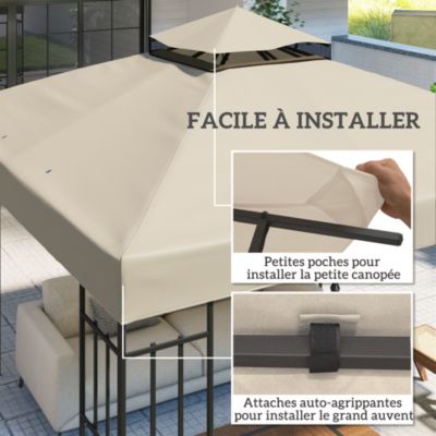 Toile de rechange barnum tonnelle 3 x 3 m - toit double avec œillets drainage - polyester haute densité 370 g/m² beige