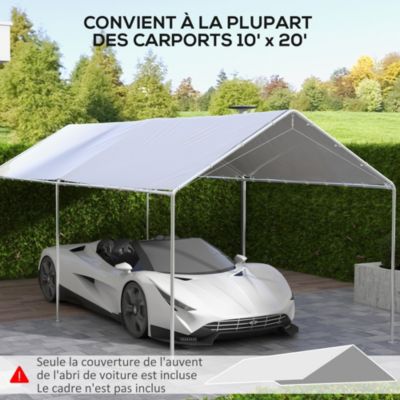 Toile de rechange carport auvent voiture dim. 6L x 3l m tendeurs élastiques inclus PE haute densité blanc