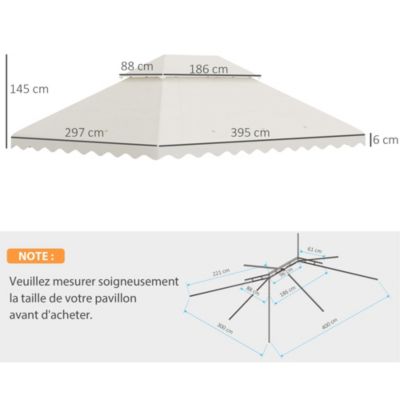 Toile de rechange pour barnum tonnelle 4 x 3 m tissu polyester haute densité 180 g/m² anti-UV crème