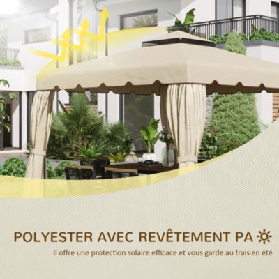 Toile de rechange pour pavillon tonnelle tente 2,96L x 2,96l m polyester haute densité 170 g/m² beige