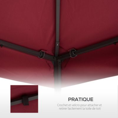 Toile de rechange pour pavillon tonnelle tente 3 x 3 m polyester haute densité 180 g/m² bordeaux