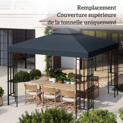 Toile de rechange pour pavillon tonnelle tente 3 x 3 m polyester haute densité 180 g/m² gris foncé