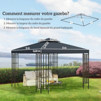 Toile de rechange pour pavillon tonnelle tente 3 x 3 m polyester haute densité 180 g/m² gris foncé