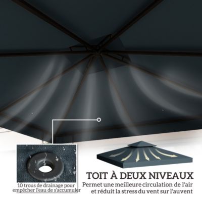 Toile de rechange pour pavillon tonnelle tente 3 x 3 m polyester haute densité 180 g/m² gris foncé