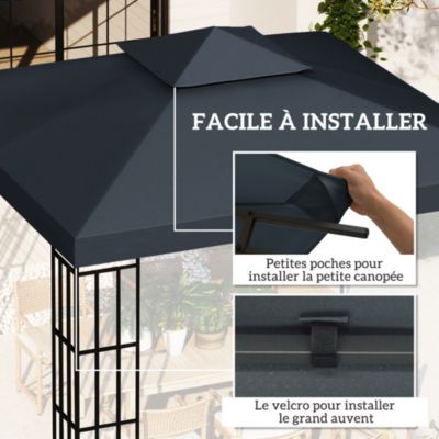 Toile de rechange pour pavillon tonnelle tente 3 x 3 m polyester haute densité 180 g/m² gris foncé