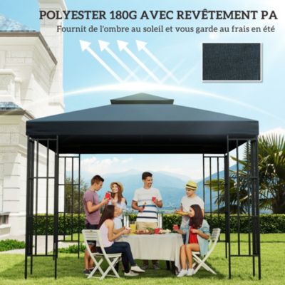 Toile de rechange pour pavillon tonnelle tente 3 x 3 m polyester haute densité 180 g/m² gris foncé