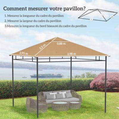 Toile de rechange pour pavillon tonnelle tente 3 x 3 m polyester haute densité 180 g/m² revêtement PA anti-UV beige