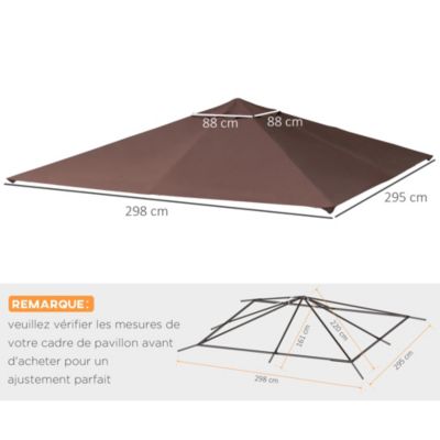 Toile de rechange pour pavillon tonnelle tente 3 x 3 m polyester haute densité 180 g/m² revêtement PA anti-UV chocolat