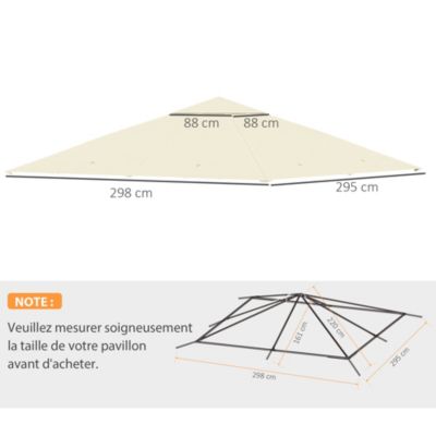 Toile de rechange pour pavillon tonnelle tente 3 x 3 m polyester haute densité 180 g/m² revêtement PA anti-UV crème
