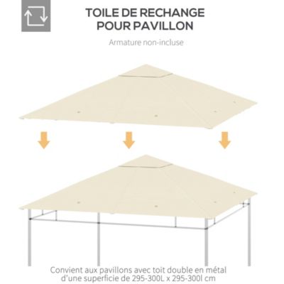 Toile de rechange pour pavillon tonnelle tente 3 x 3 m polyester haute densité 180 g/m² revêtement PA anti-UV crème