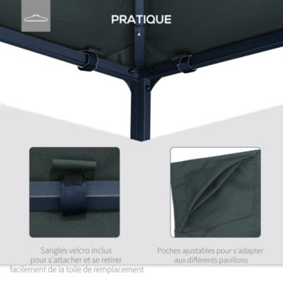 Toile de rechange pour pavillon tonnelle tente 3 x 3 m polyester haute densité 180 g/m² revêtement PA anti-UV gris