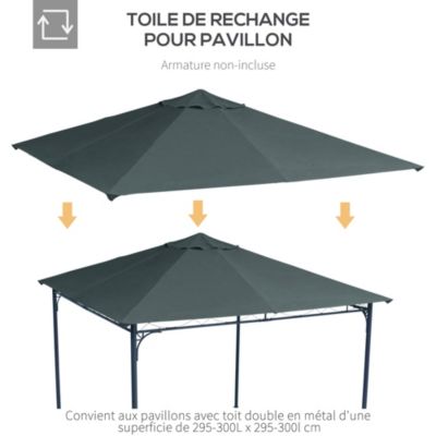 Toile de rechange pour pavillon tonnelle tente 3 x 3 m polyester haute densité 180 g/m² revêtement PA anti-UV gris