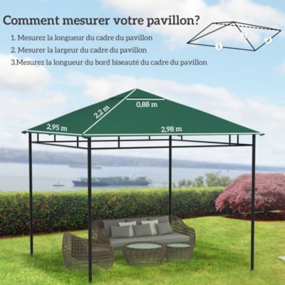 Toile de rechange pour pavillon tonnelle tente 3 x 3 m polyester haute densité 180 g/m² revêtement PA anti-UV vert