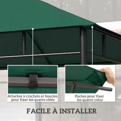 Toile de rechange pour pavillon tonnelle tente 3 x 3 m polyester haute densité 180 g/m² revêtement PA anti-UV vert