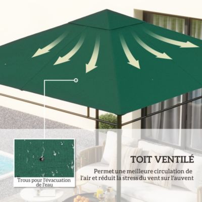 Toile de rechange pour pavillon tonnelle tente 3 x 3 m polyester haute densité 180 g/m² revêtement PA anti-UV vert
