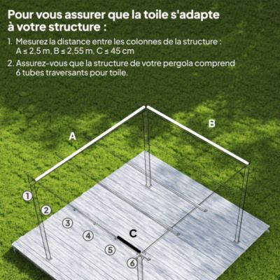 Toile de rechange pour pergola rétractable 3 x 3 m polyester haute densité 180 g/m² imperméabilisé blanc cassé