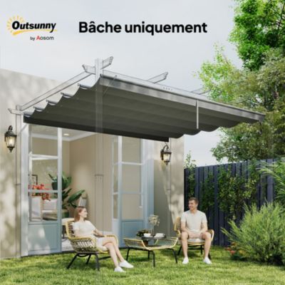Toile de rechange pour pergola rétractable 3 x 3 m polyester haute densité 180 g/m² imperméabilisé gris