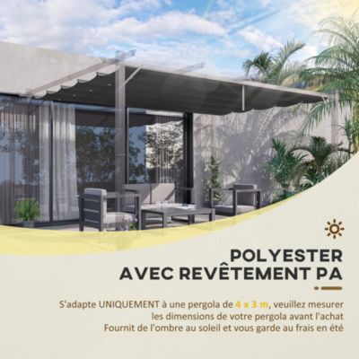 Toile de rechange pour pergola rétractable 4 x 3 m polyester haute densité 180 g/m² imperméabilisé gris