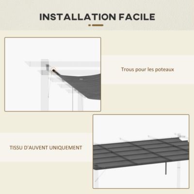 Toile de rechange pour pergola rétractable 4 x 3 m polyester haute densité 180 g/m² imperméabilisé gris