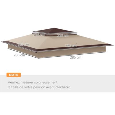 Toile de rechange pour tonnelle barnum dim. 3,25L x 3,25l m polyester imperméabilisé beige chocolat