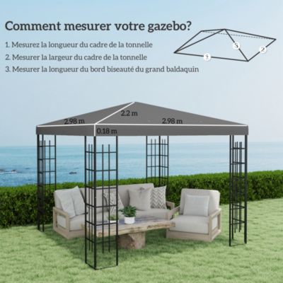 Toile de rechange tonnelle barnum 3 x 3 m polyester haute densité UPF30+ anthracite