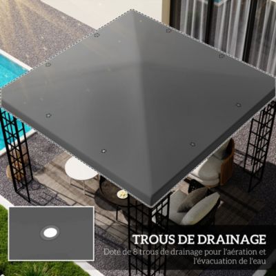Toile de rechange tonnelle barnum 3 x 3 m polyester haute densité UPF30+ anthracite