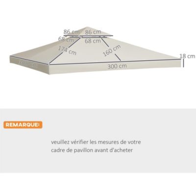 Toile de toit de rechange pour pavillon tonnelle tente 3x3m crème