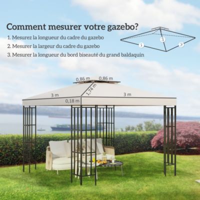 Toile de toit de rechange pour pavillon tonnelle tente 3x3m crème