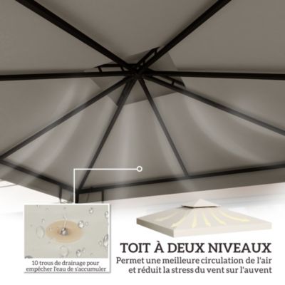 Toile de toit de rechange pour pavillon tonnelle tente 3x3m crème