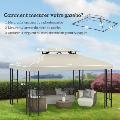Toile de toit de rechange pour pavillon tonnelle tente 3x4m crème