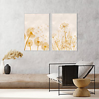 Toile dorée fleurs séchées encadrement blanc 60 x 90 cm