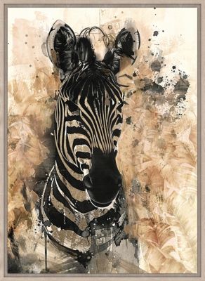 Toile encadrée zèbre beige et noir brillant, cadre effet bois 50 x 70 cm Dada Art
