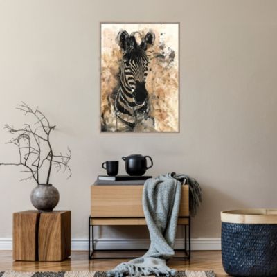 Toile encadrée zèbre beige et noir brillant, cadre effet bois 50 x 70 cm Dada Art